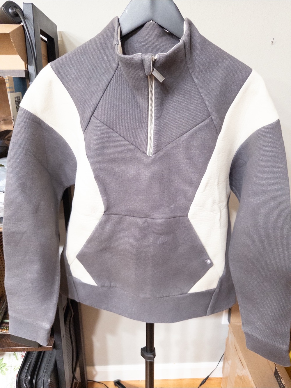 Figs Women’s Gray and White Half-Zip Pullover Hoodie